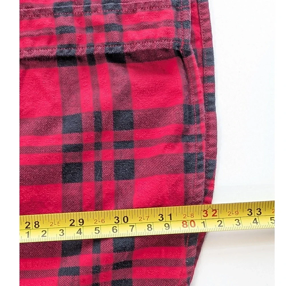 Banana Republic Shirt Mens XL Red Black Plaid Slim Fit Flannel Button Down‎